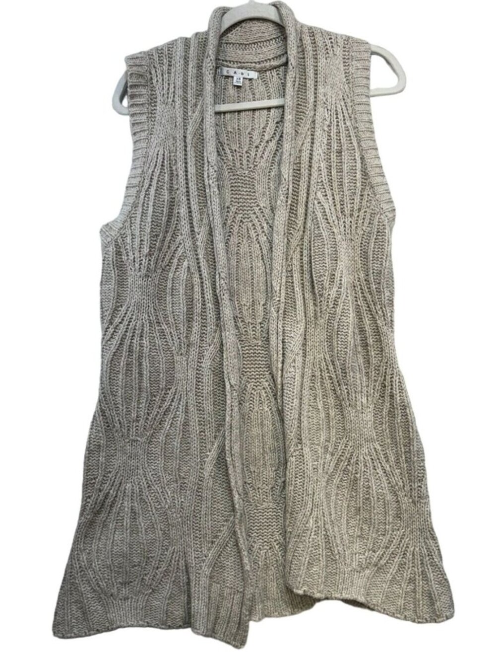 Cabi Open Front Knit Sleeveless Cardigan Vest XS Gray Cream Blend Cotton Wool Bl